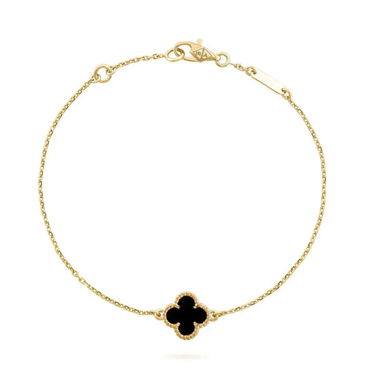 [AuraEcho Jewelry]CLOVER ONYX SINGLE FLOWER BRACELET