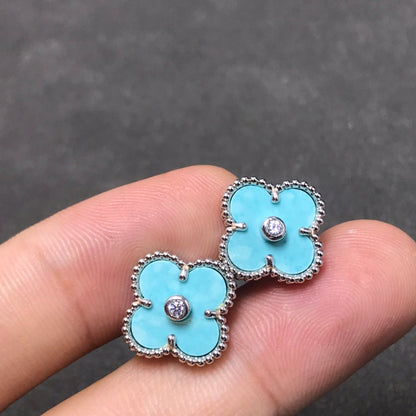 [AuraEcho Jewelry]CLOVER 1 DIAMOND BLUE SKY SILVER EARRINGS