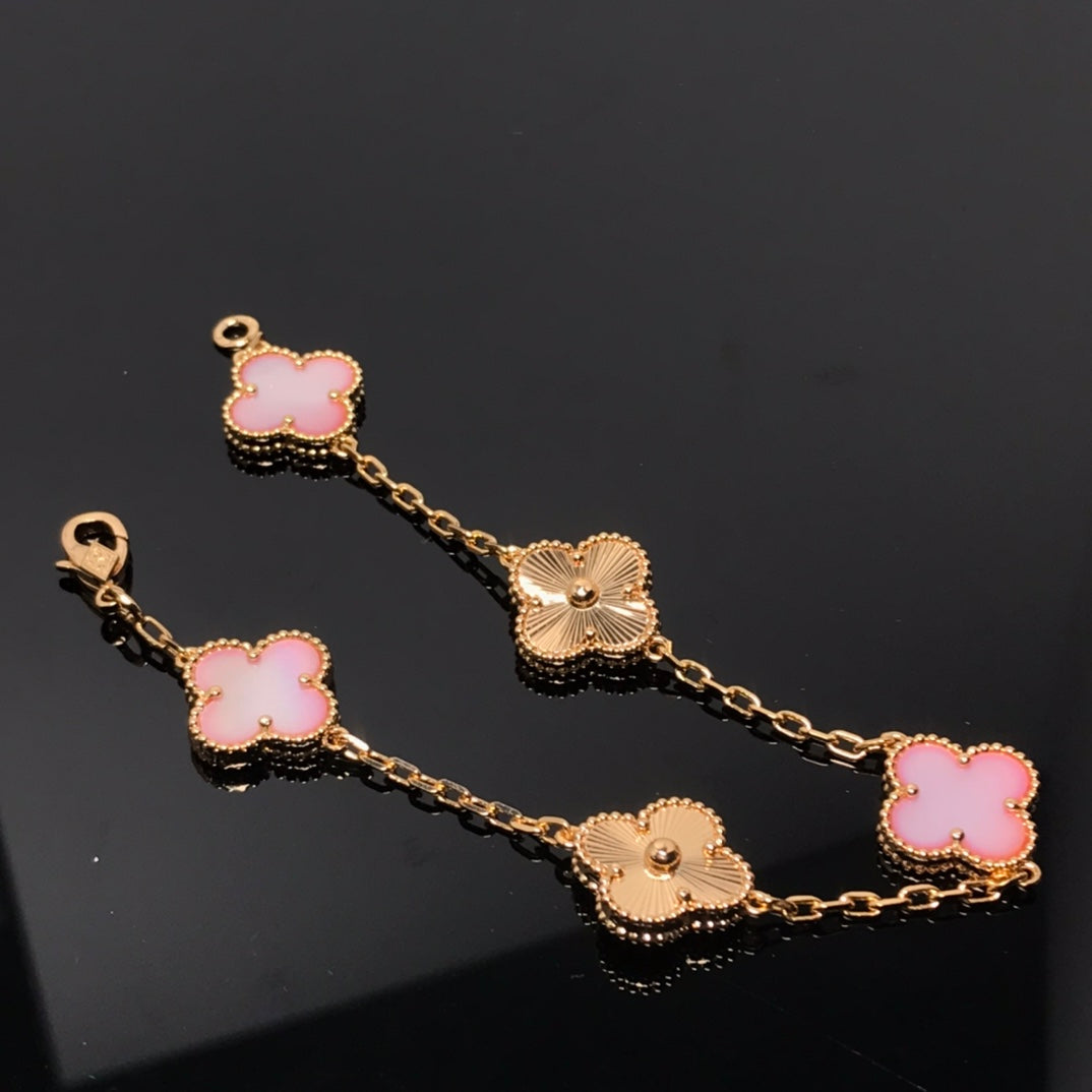 [AuraEcho Jewelry]CLOVER BRACELET 5 MOTIF PINK AND PINK GOLD