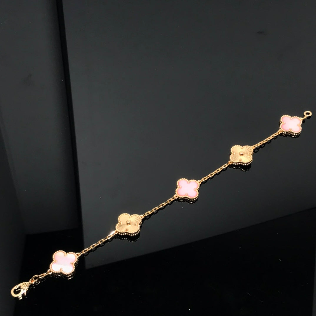 [AuraEcho Jewelry]CLOVER BRACELET 5 MOTIF PINK AND PINK GOLD