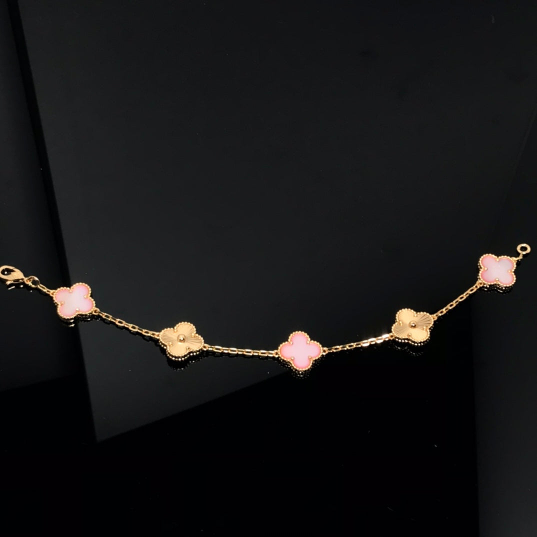 [AuraEcho Jewelry]CLOVER BRACELET 5 MOTIF PINK AND PINK GOLD
