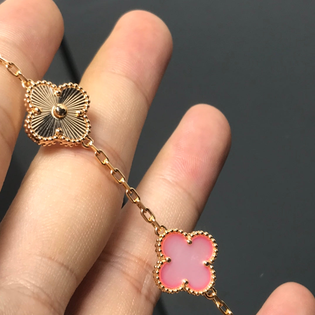 [AuraEcho Jewelry]CLOVER BRACELET 5 MOTIF PINK AND PINK GOLD