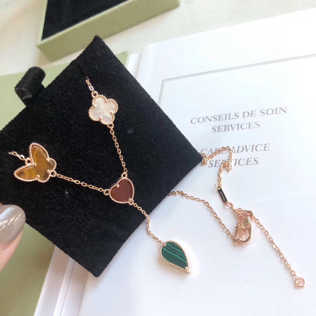 [AuraEcho Jewelry]LUCKY SPRING 4 MOTIFS ROSE GOLD NECKLACE