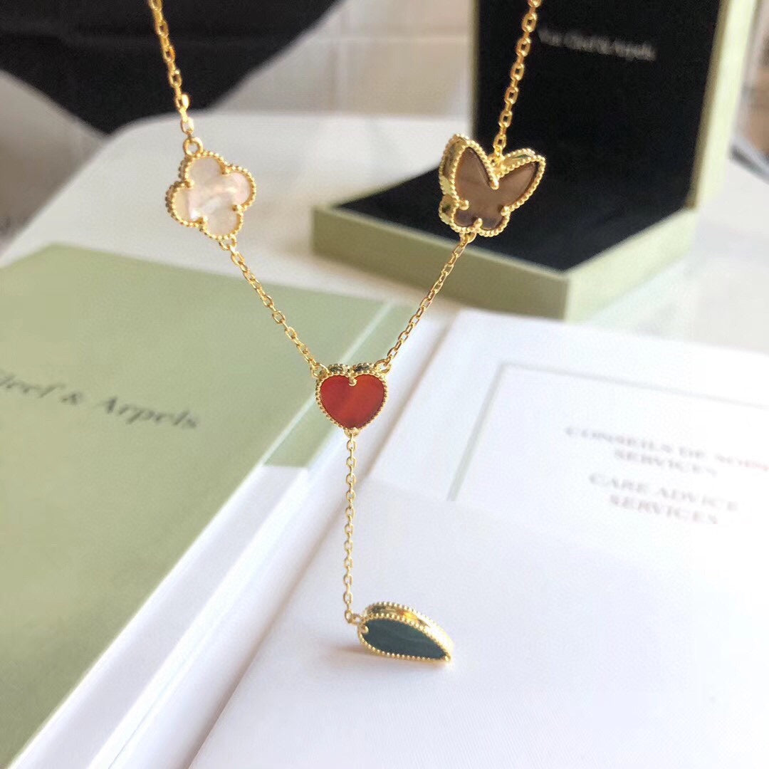 [AuraEcho Jewelry]LUCKY SPRING 4 MOTIFS ROSE GOLD NECKLACE