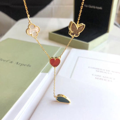 [AuraEcho Jewelry]LUCKY SPRING 4 MOTIFS ROSE GOLD NECKLACE