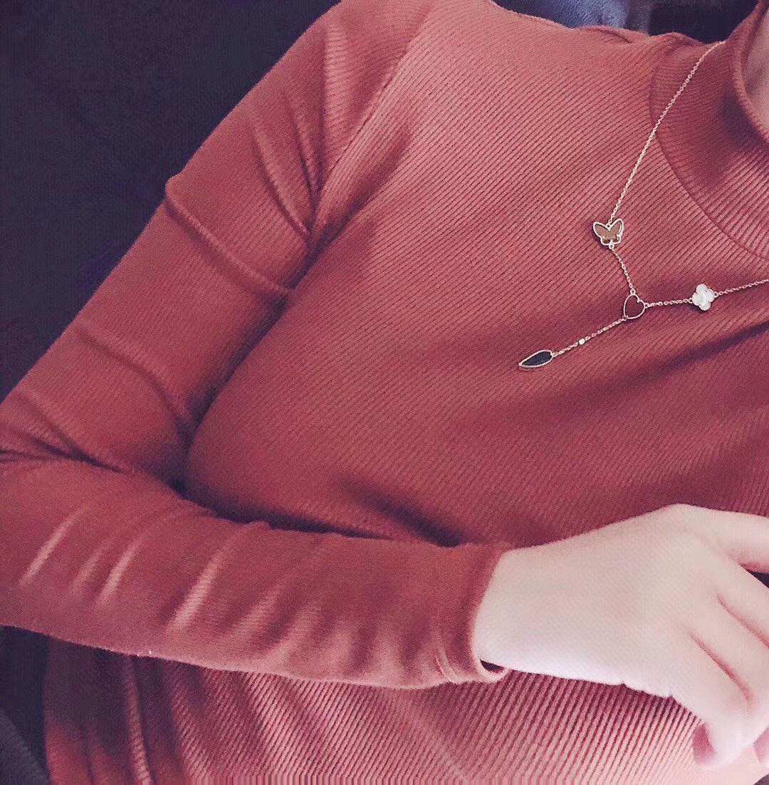 [AuraEcho Jewelry]LUCKY SPRING 4 MOTIFS ROSE GOLD NECKLACE
