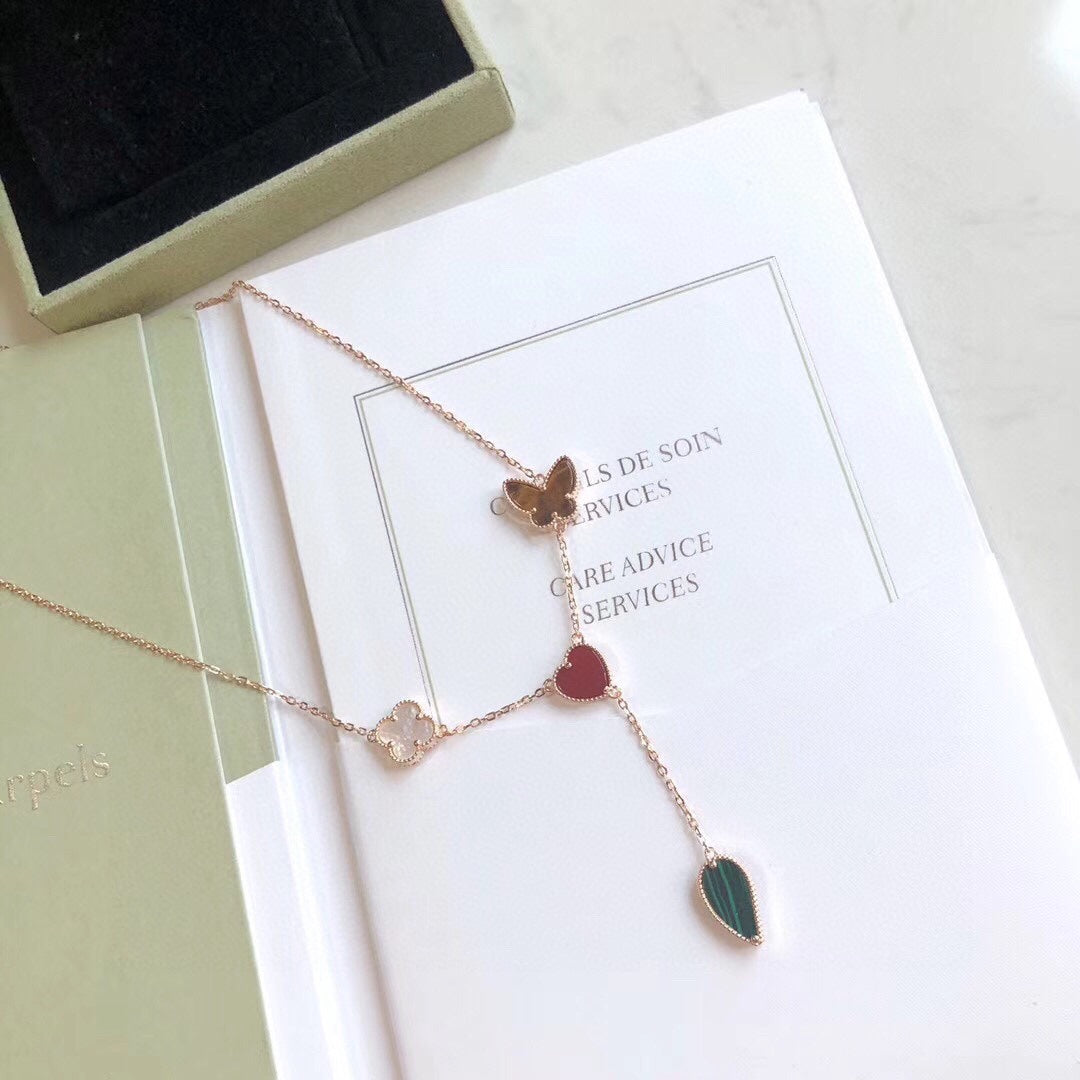[AuraEcho Jewelry]LUCKY SPRING 4 MOTIFS ROSE GOLD NECKLACE