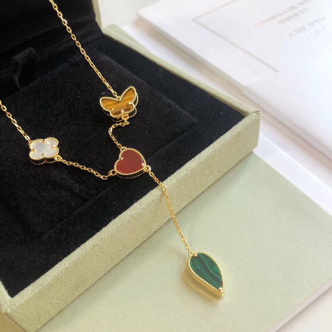 [AuraEcho Jewelry]LUCKY SPRING 4 MOTIFS ROSE GOLD NECKLACE