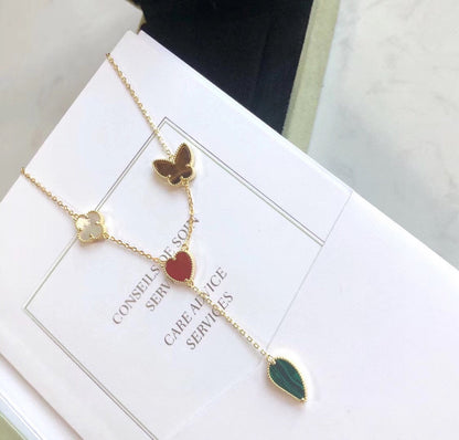 [AuraEcho Jewelry]LUCKY SPRING 4 MOTIFS ROSE GOLD NECKLACE