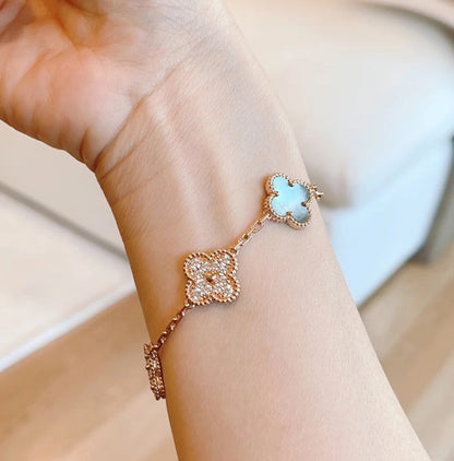 [AuraEcho Jewelry]CLOVER 5 MOTIFS DARK MOP AND DIAMONDS PINK GOLD BRACELET