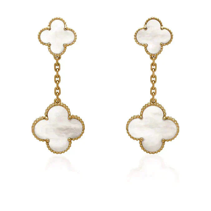 [AuraEcho Jewelry]CLOVER 2 MOTIF WHITE MOP EARRINGS