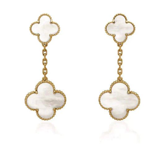 [AuraEcho Jewelry]CLOVER 2 MOTIF WHITE MOP EARRINGS