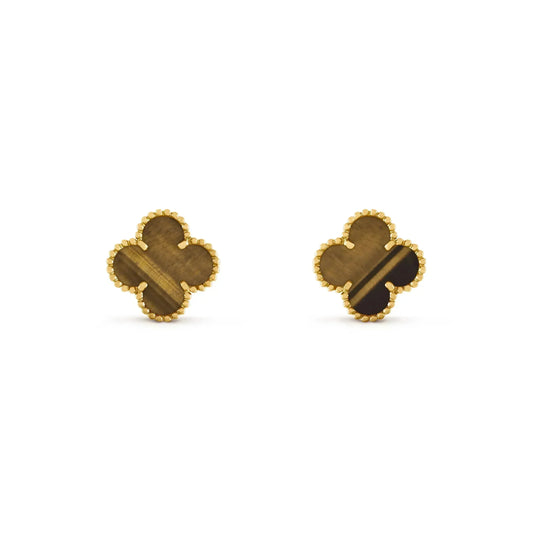 [AuraEcho Jewelry]CLOVER MEDIUM 1 MOTIFS TIGER EYE EARRINGS