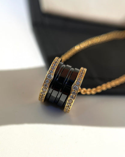 [AuraEcho Jewelry]ZERO 1 BLACK CERAMIC DIAMOND PINK GOLD NECKLACE