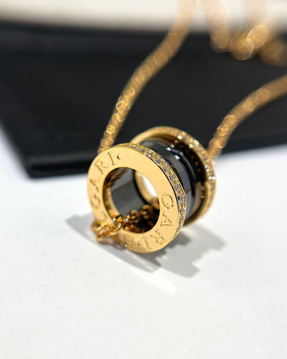 [AuraEcho Jewelry]ZERO 1 BLACK CERAMIC DIAMOND PINK GOLD NECKLACE