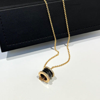 [AuraEcho Jewelry]ZERO 1 BLACK CERAMIC DIAMOND PINK GOLD NECKLACE